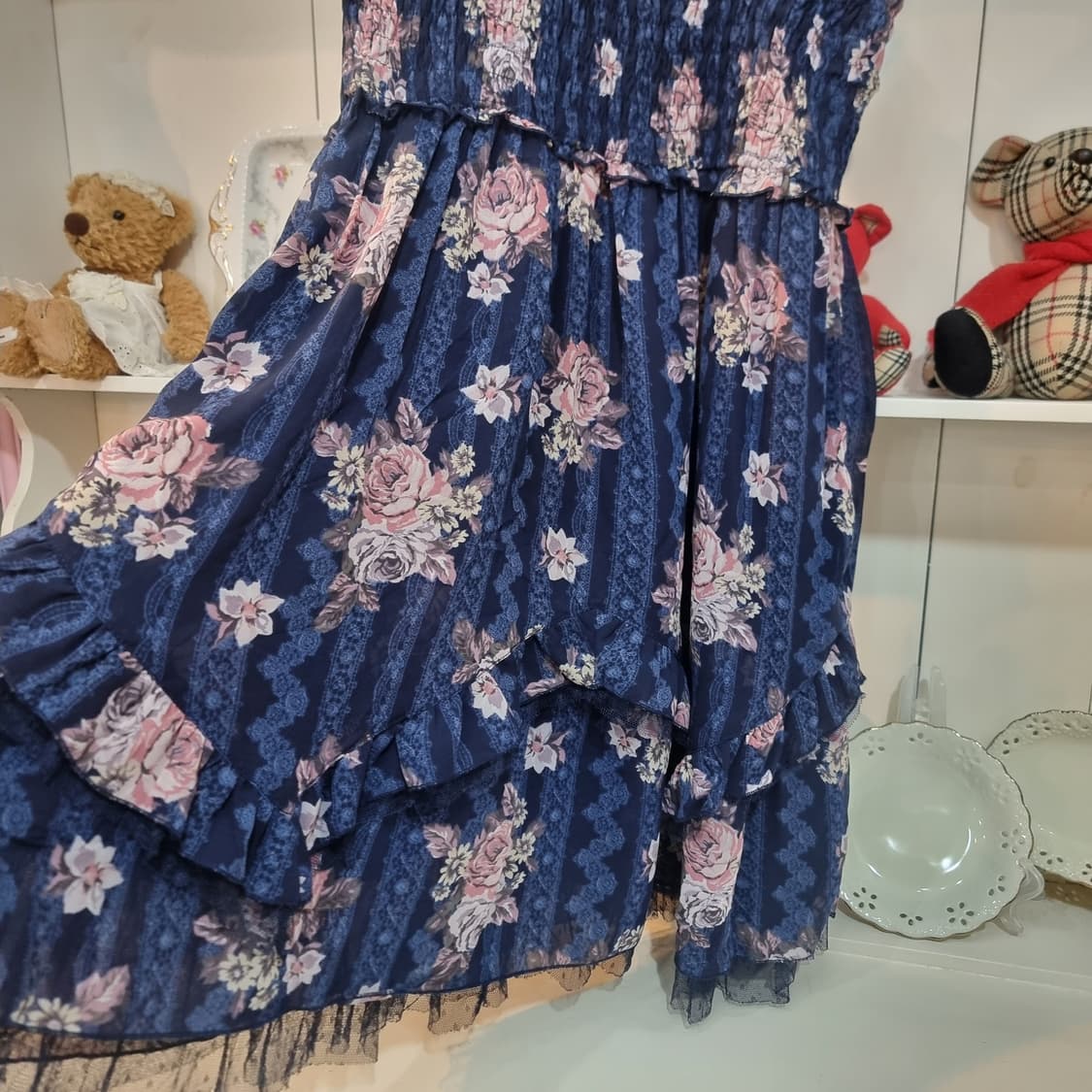 (액시즈팜) 네이비 플라워 쉬폰 원피스 상품이미지3