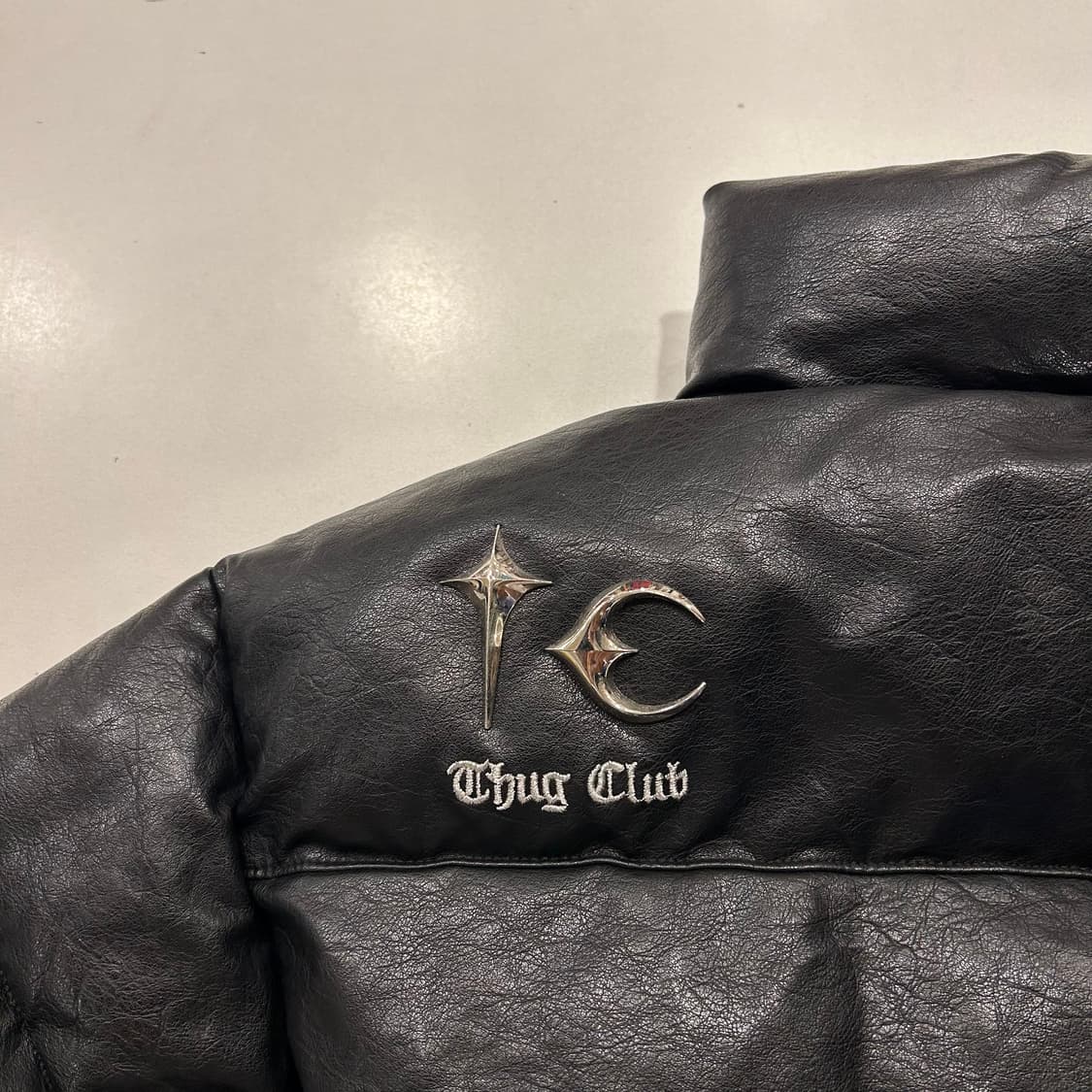 [M] Thug Club 떠그클럽 구형 블랙 레더 패딩 점퍼 A751 상품이미지10