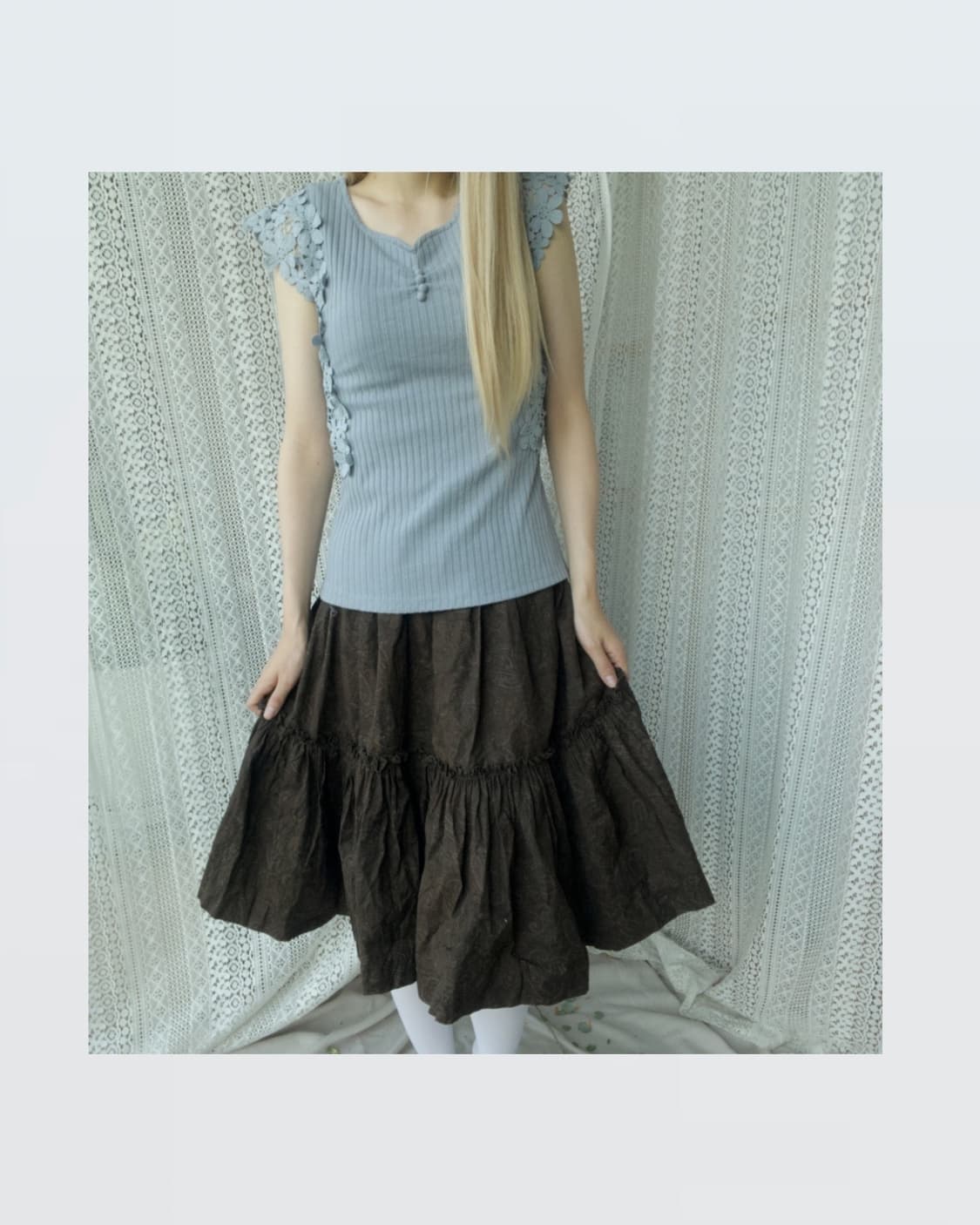 Brown Paisley Tiered Skirt 브라운 페이즈리 스커트 상품이미지3