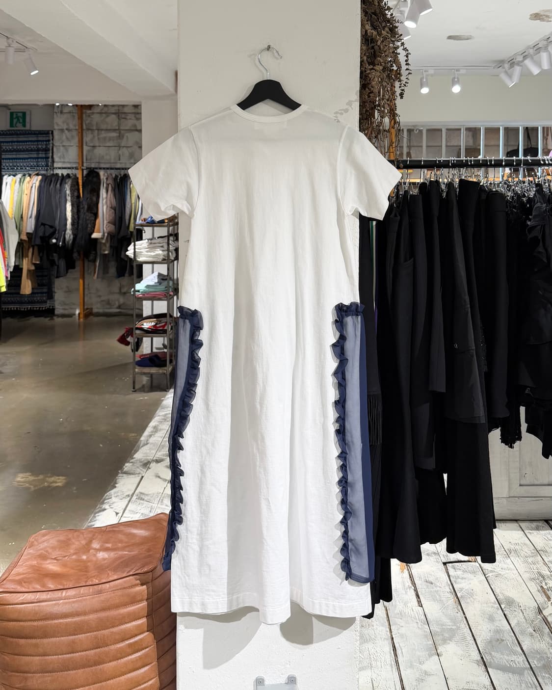 꼼데가르송 걸 화이트 게더링 네이비 시스루 레이어드 원피스 상품이미지6