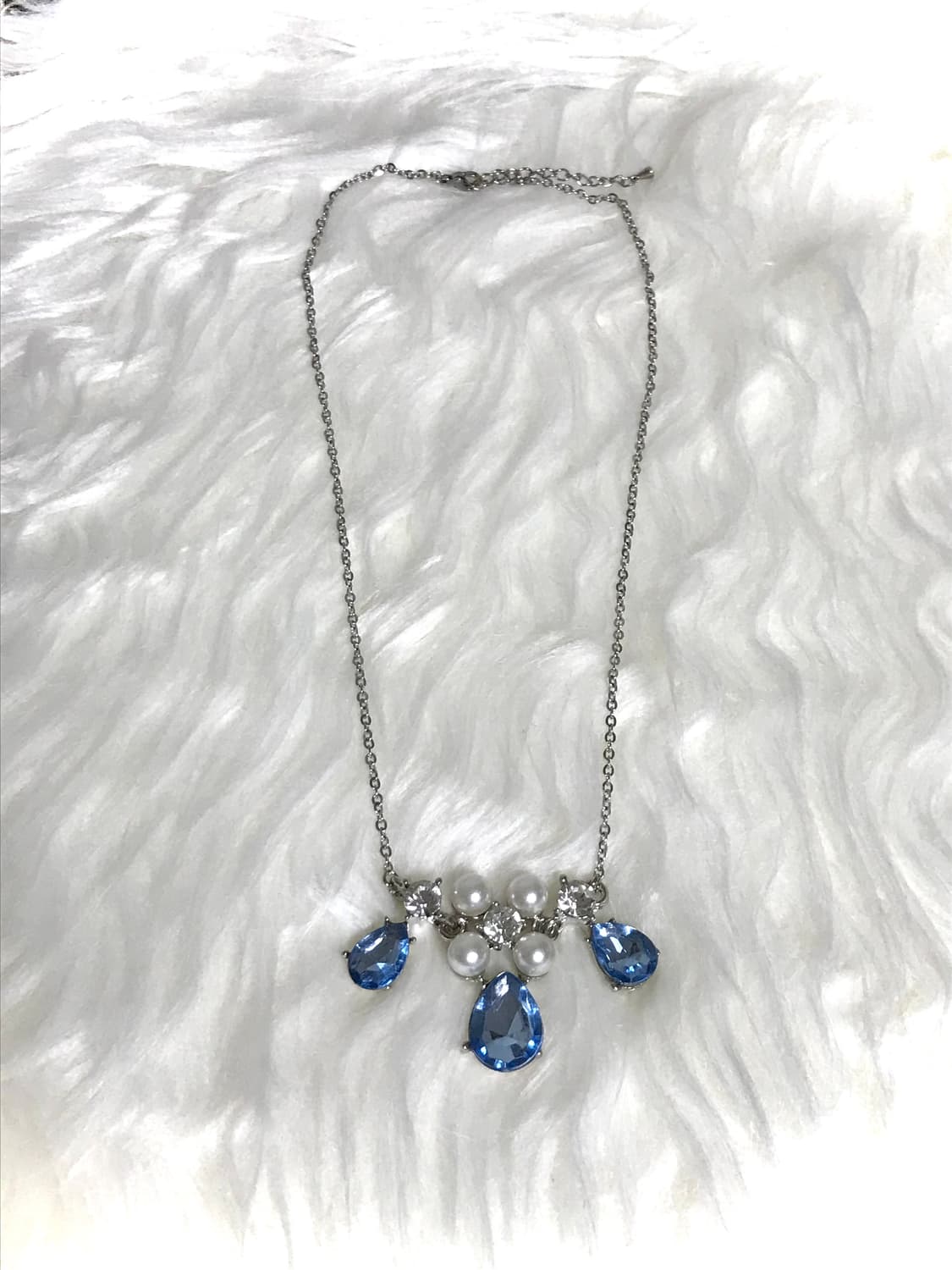 빈티지 블루 진주 크리스탈 공주 갸루 써지컬스틸 체인 목걸이 상품이미지1