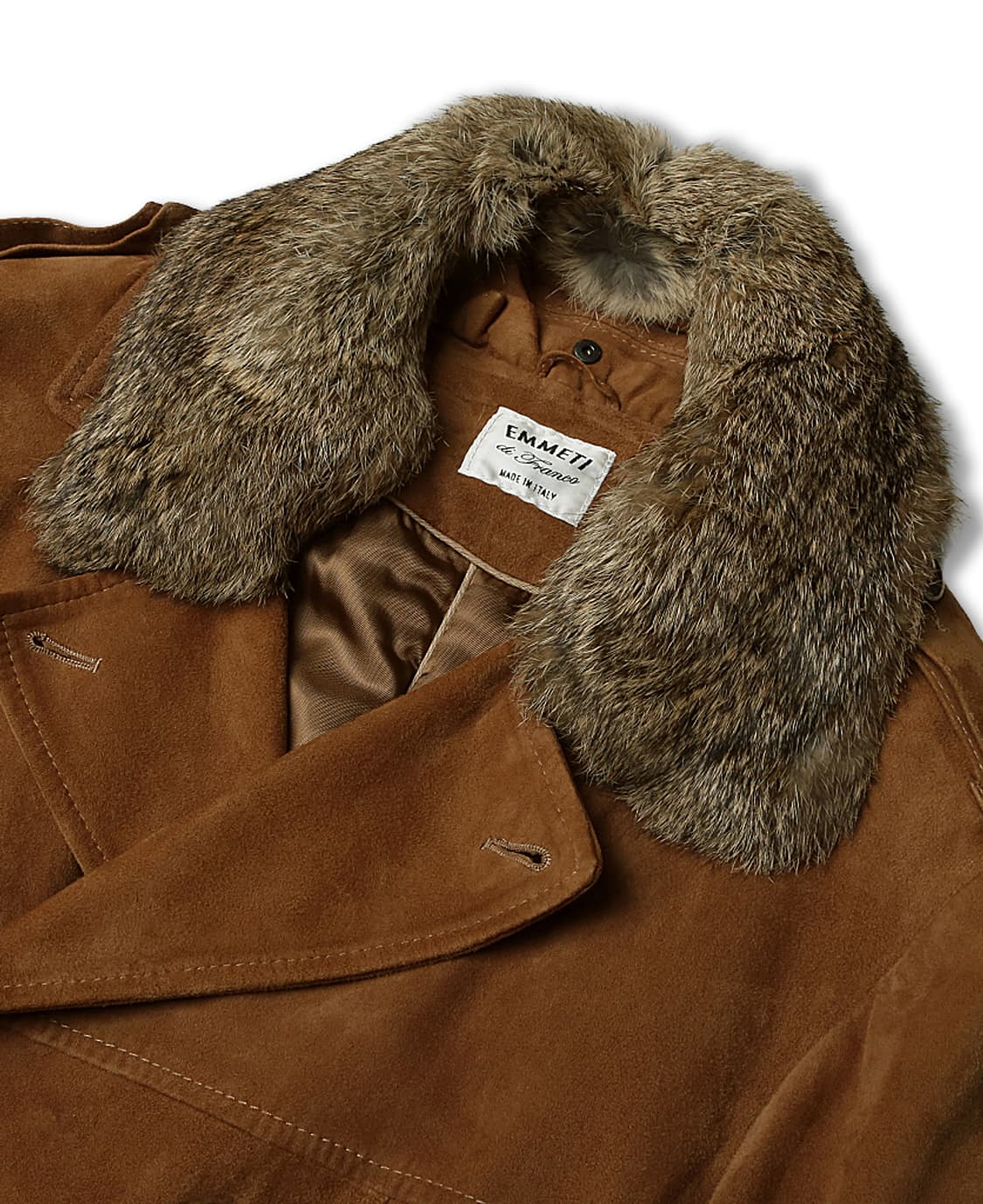 엠메띠 [Emmeti] 무통 카멜 염소 가죽 스웨이드 벨트 더블 코트 상품이미지2