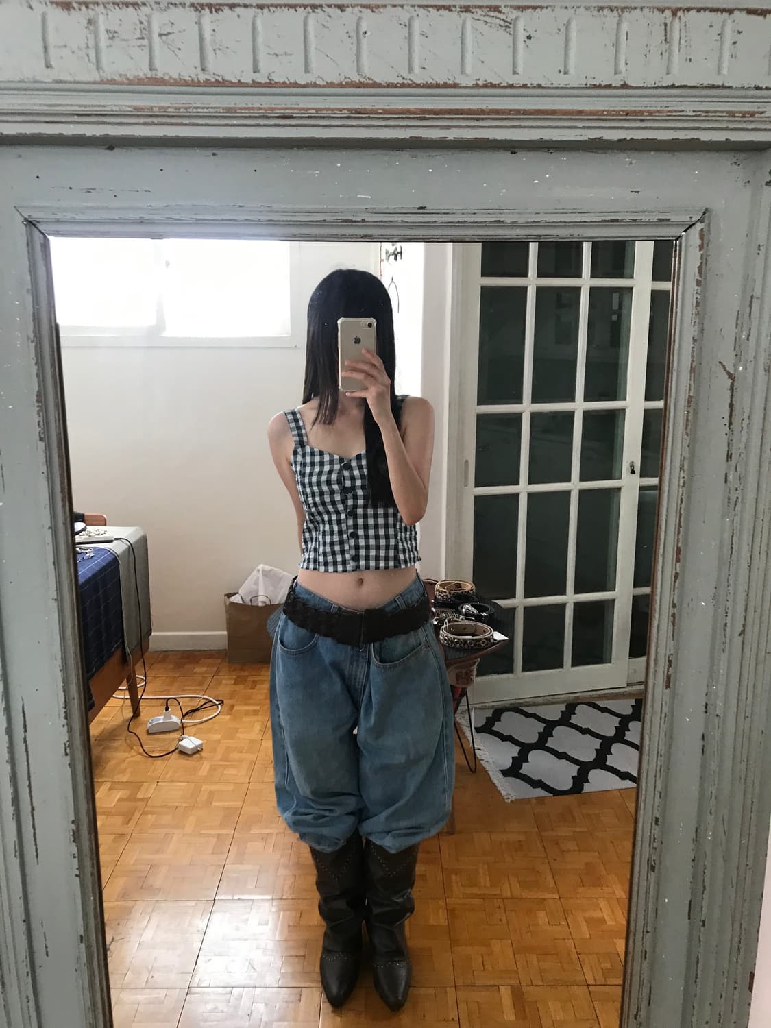 vintage green check pattern sleeveless 상품이미지4