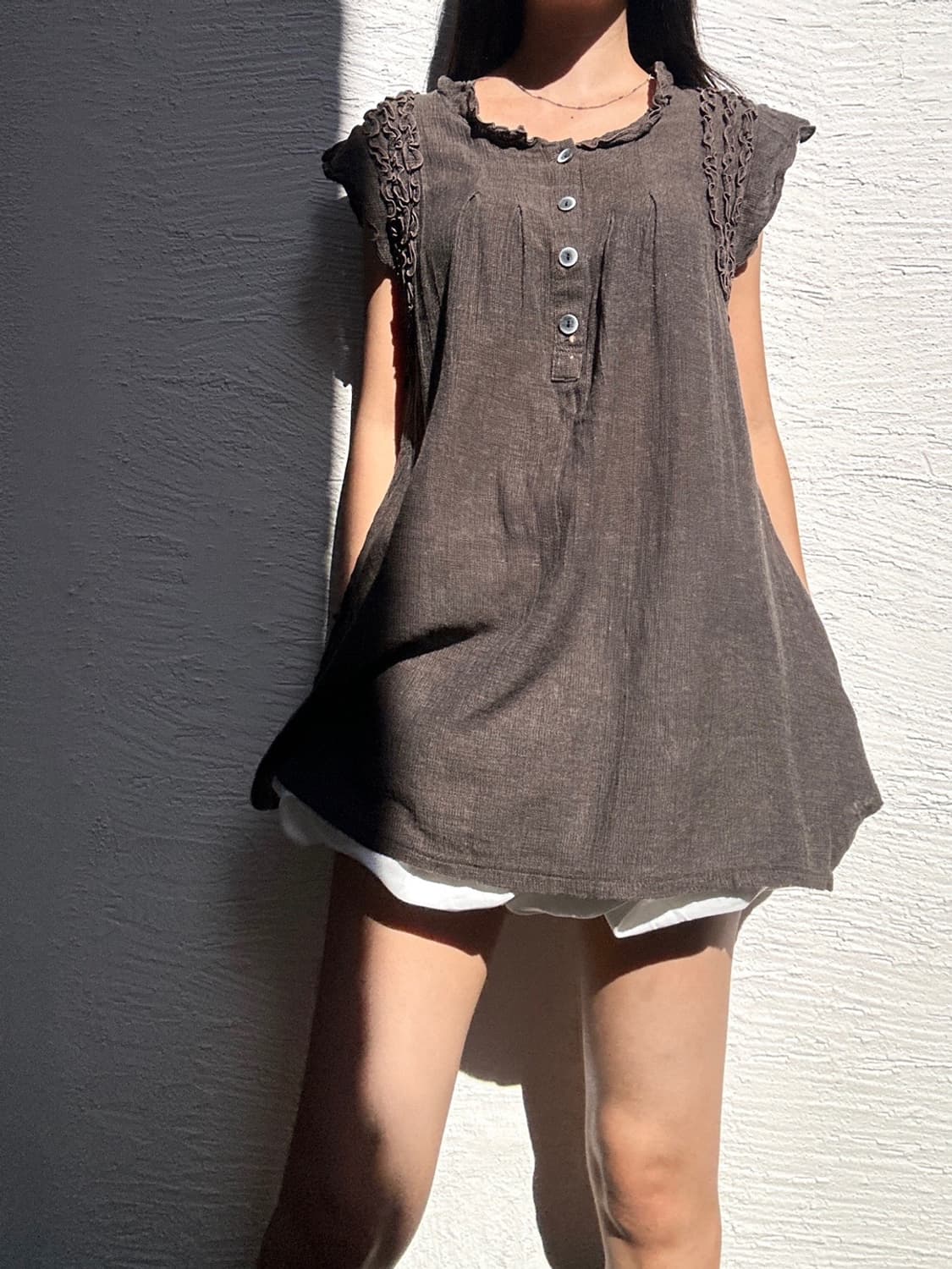 Flower embroidery half knit / brown 상품이미지5