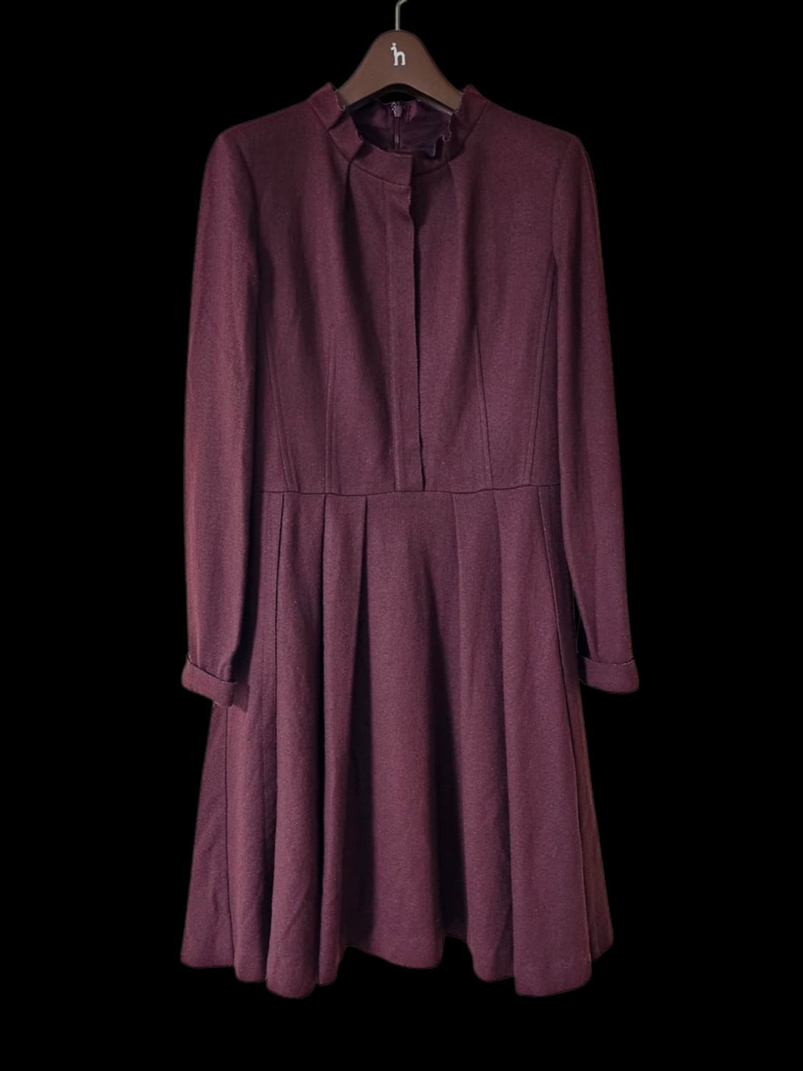 헤지스레이디스 버건디 하이넥 벨티드 울 미디 원피스 55 55(1/2) 상품이미지9