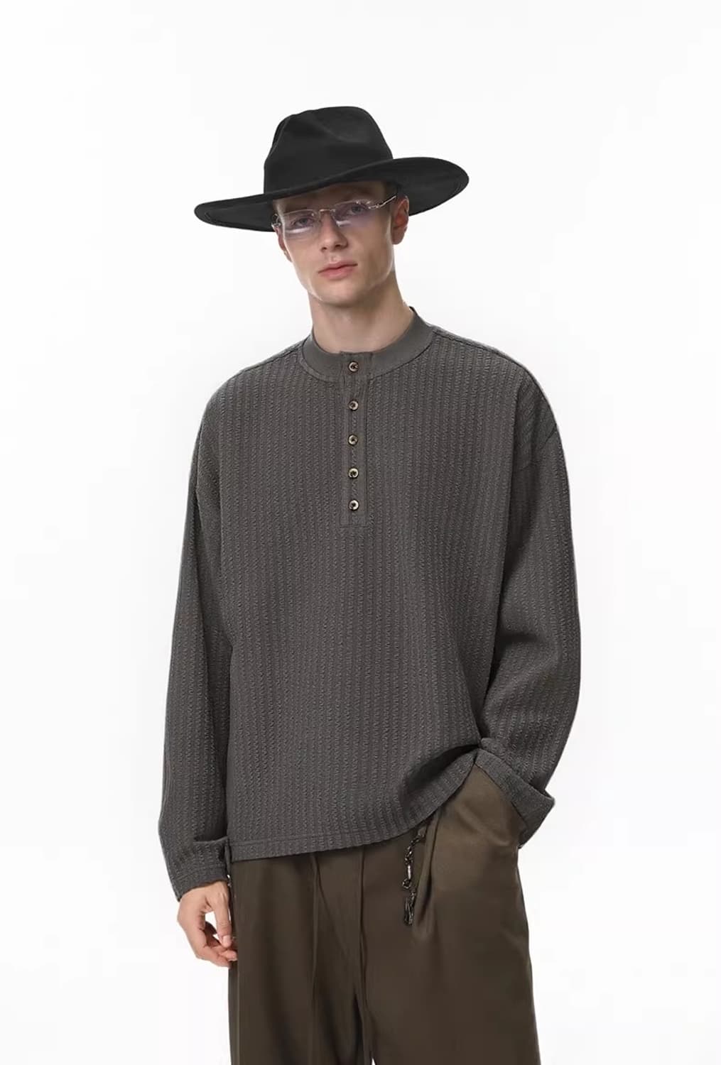 ️️️♦️ Wrinkle pleats / 링클 플리츠 헨리넥 긴팔 티셔츠 상품이미지1