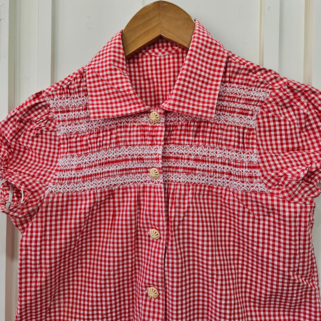 레드 체크 깅엄 반팔 블라우스 상품이미지2