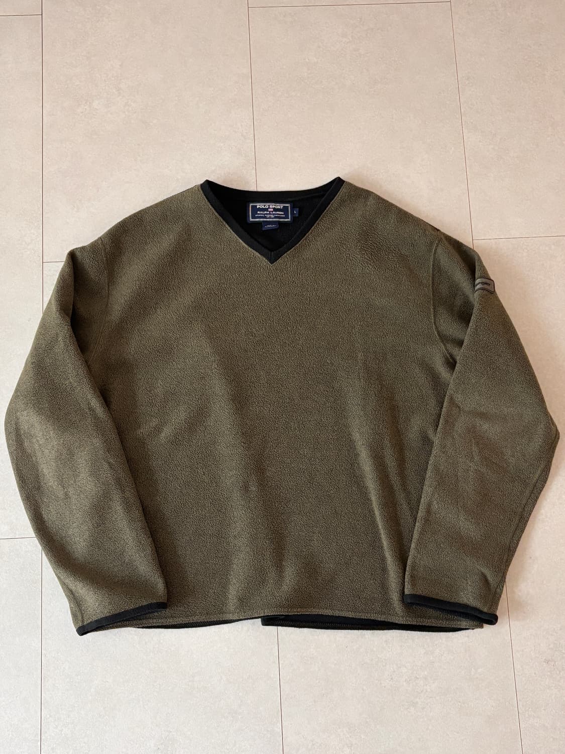 90s Polo Sport × Polartec 브이넥 플리스 L 카키블랙 상품이미지1