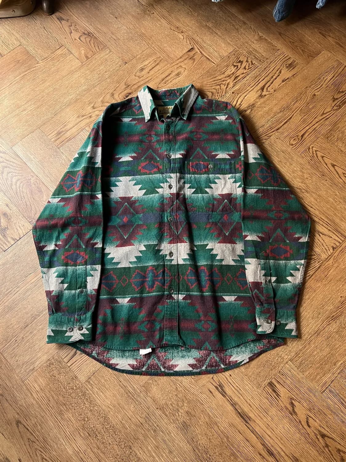 [M]90's USA 빈티지 아즈텍 패턴 샤모아 헌팅 셔츠 상품이미지1