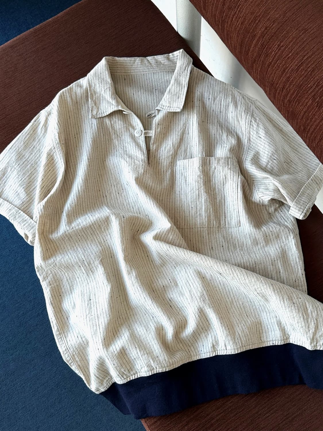 Natural fabric stripe design polo top 상품이미지3
