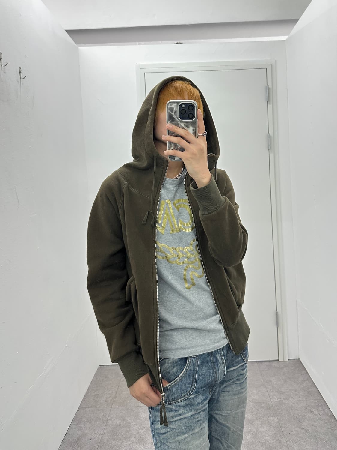 VINTAGE high neck back printing hood zip 상품이미지3