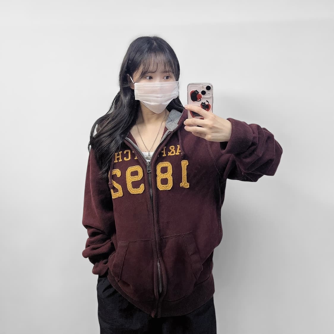 아베크롬비 아치 로고 후드집업 버건디 상품이미지1