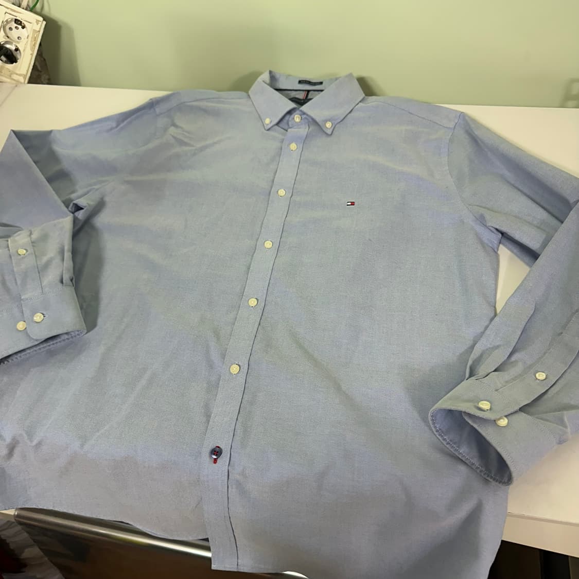 XL 105 타미힐피거 스카이블루 솔리드 옥스퍼드셔츠 상품이미지3