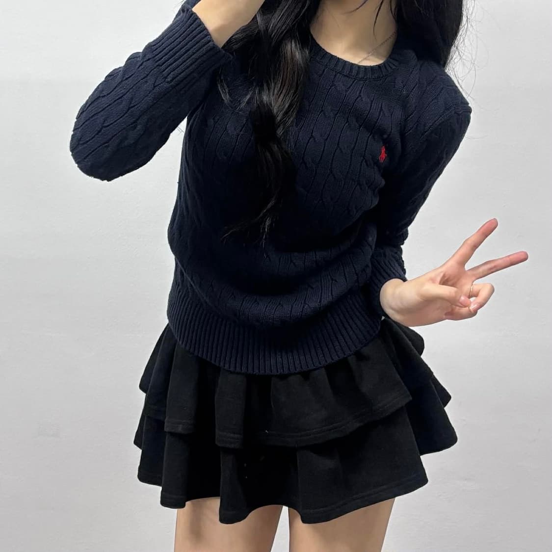 폴로 랄프로렌 네이비 케이블 크루넥 니트(M) 상품이미지1