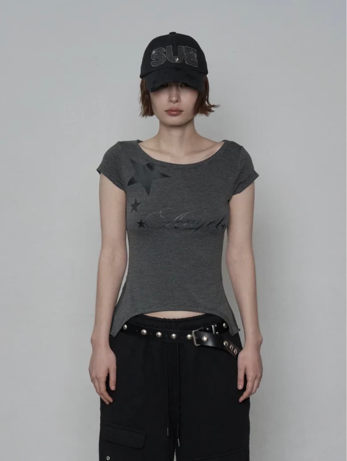 셋업이엑스이 STRIPE ANGEL TOP / CHARCOAL 상품이미지1