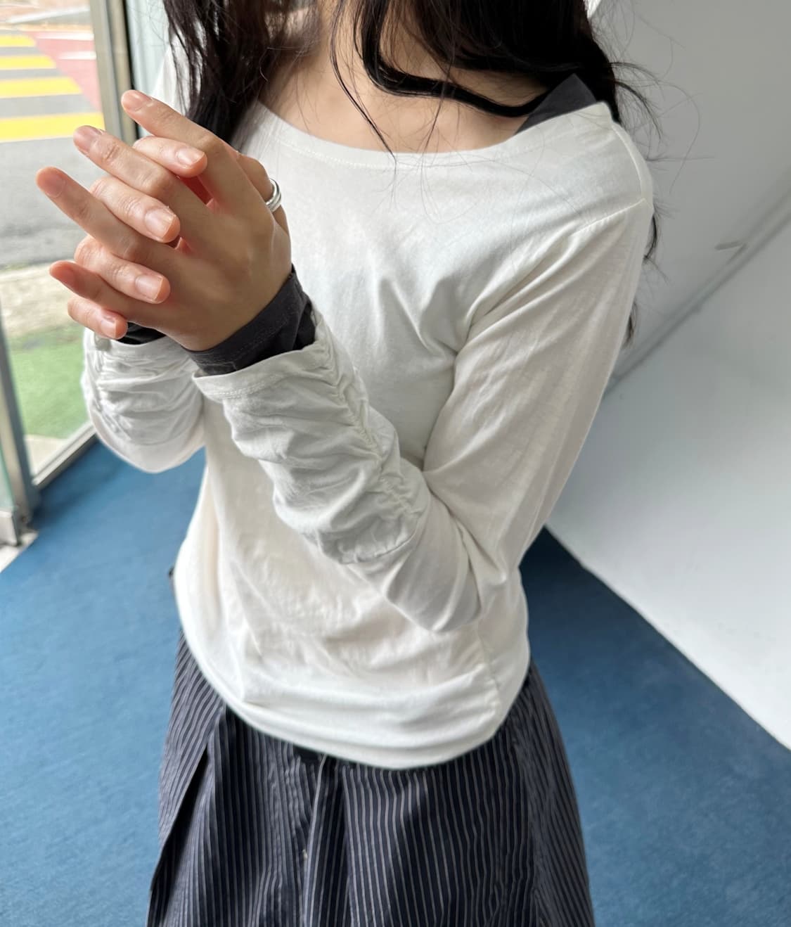 Light cotton design shirred L/S TOP 상품이미지1