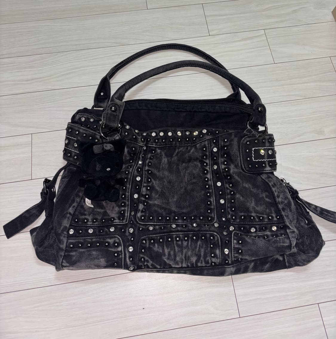 스터드 큐빅 블랙 데님 토트백 숄더백 시티백 상품이미지2