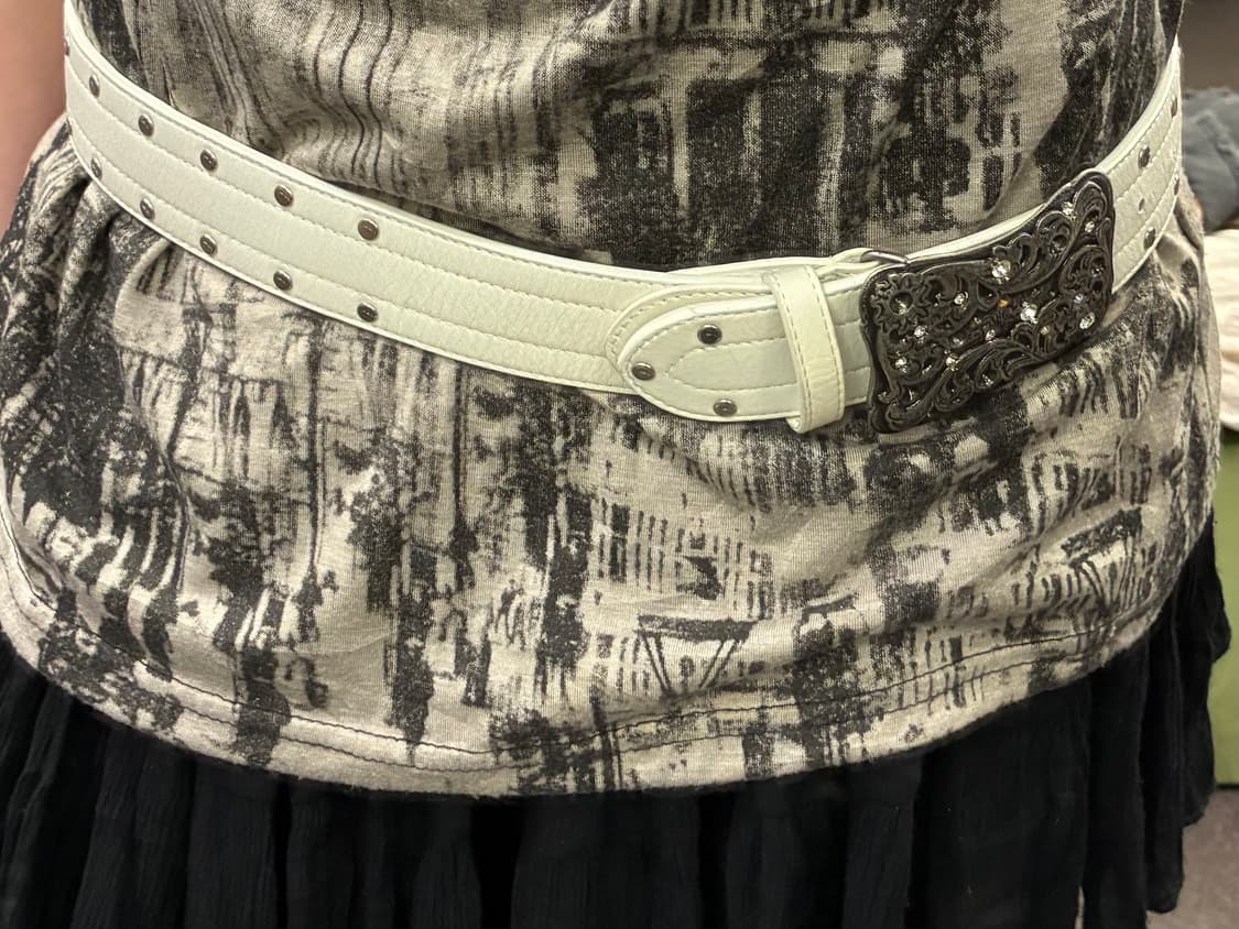 비즈 디테일 스터드 웨스턴 화이트 벨트 상품이미지1