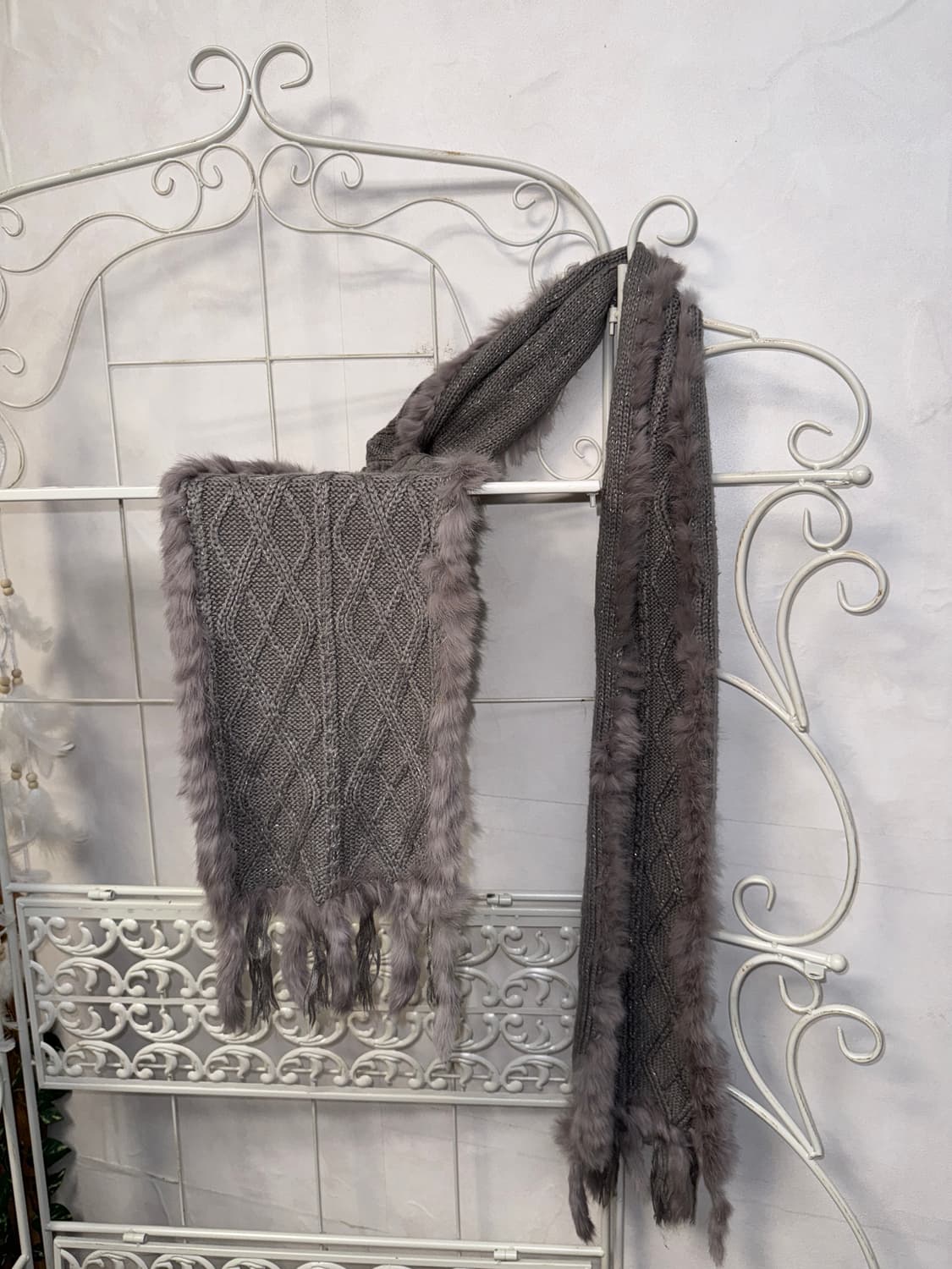 Mila Schön gray rabbit fur waffle 머플러 상품이미지2