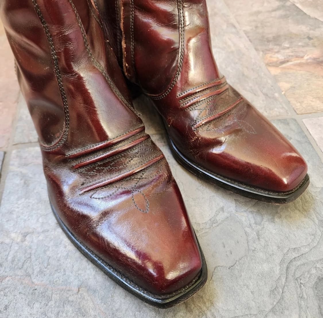 Sears 웨스턴 스퀘어토 집업 버건디 레더 숏부츠 9D 상품이미지3