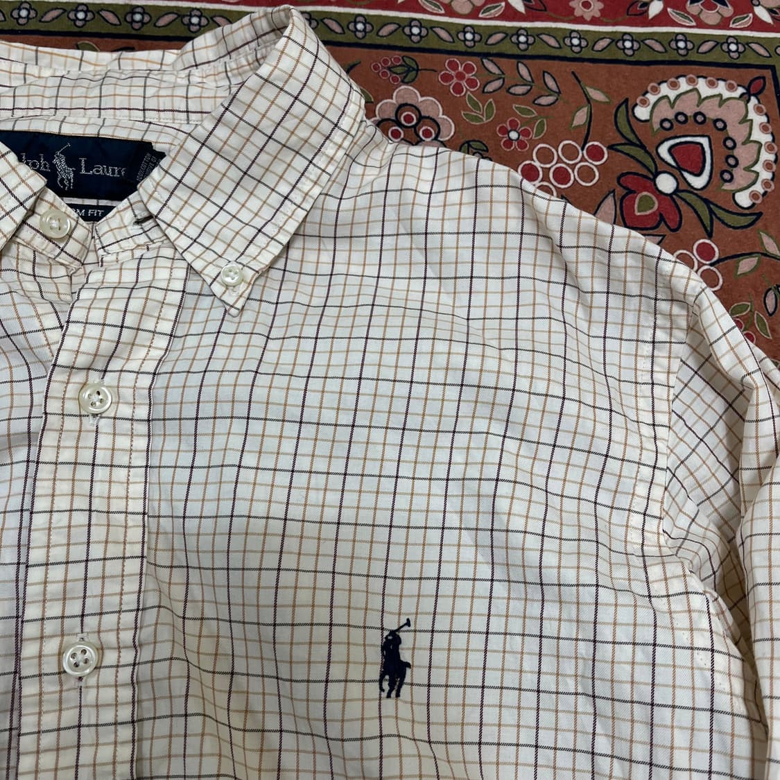 폴로 랄프로렌 버튼다운 베이지 체크 셔츠 XL/105 상품이미지3