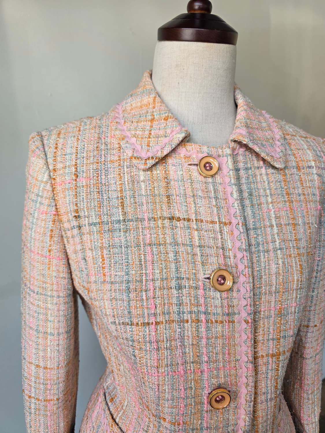 핑크 부클 트위드 자켓 상품이미지1