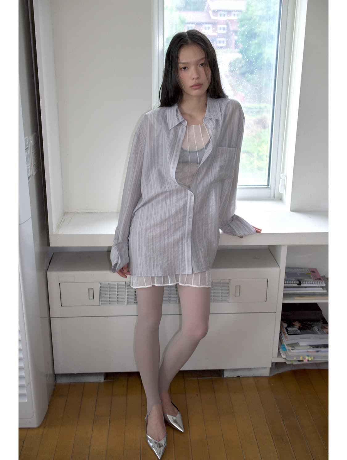 새상품:)오버듀플레어OVERSIZED TEXTURED SHIRT_GREY 상품이미지2