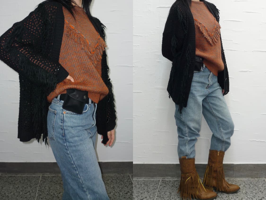 fringe hippie black cardigan 상품이미지1