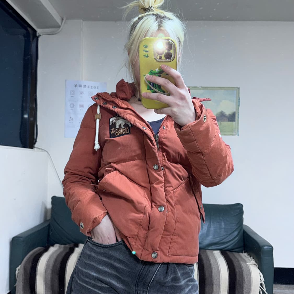 투티/0092 jeep 오렌지 브라운 후드 패딩  상품이미지2