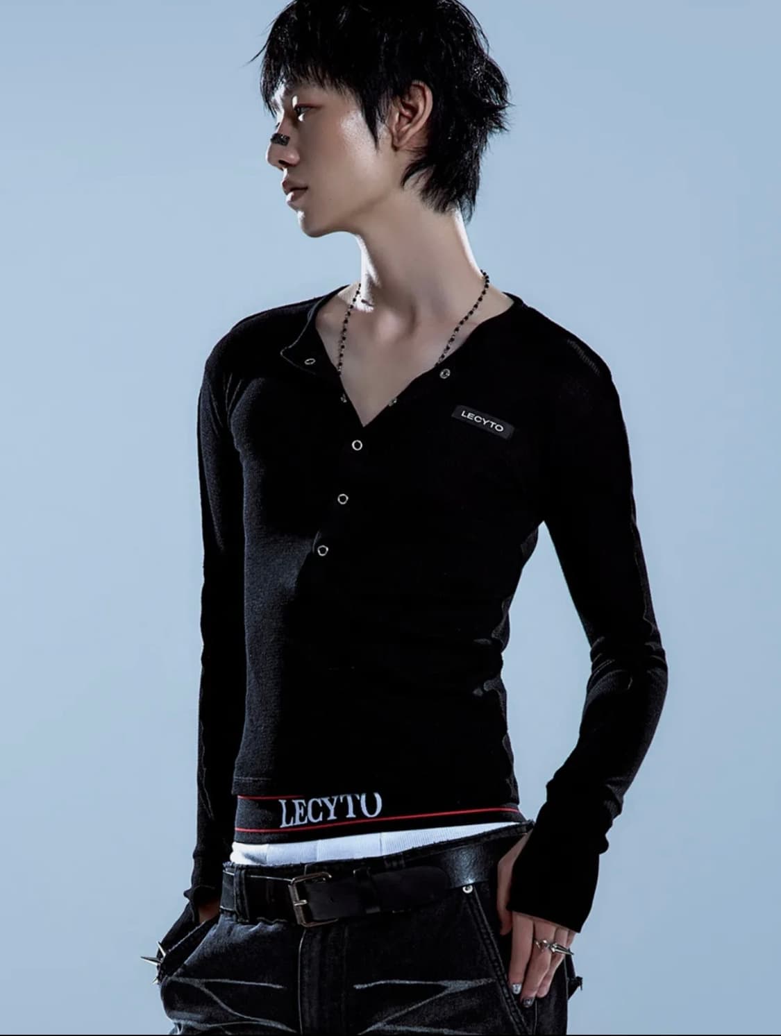 lecyto 렉씨토 Henley Neck Waffle 티셔츠 상품이미지2