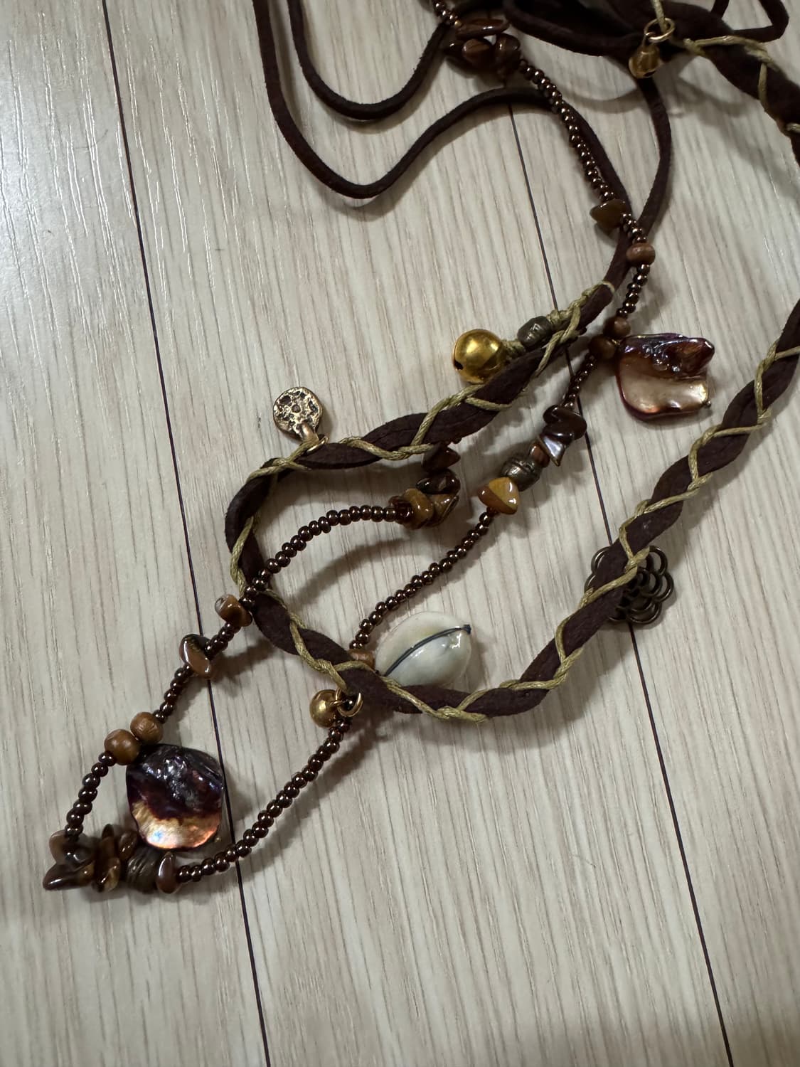 Made in ITALY 블루마린 에스닉 보헤미안 비즈 가죽 목걸이 상품이미지5