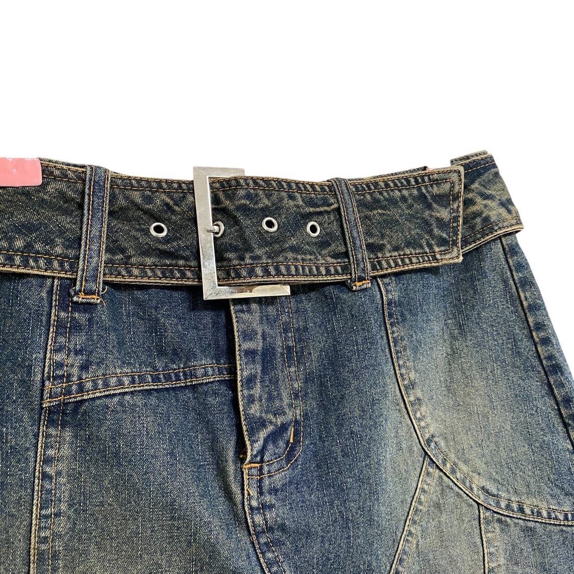 Denim washing belt patchwork skirt 상품이미지3