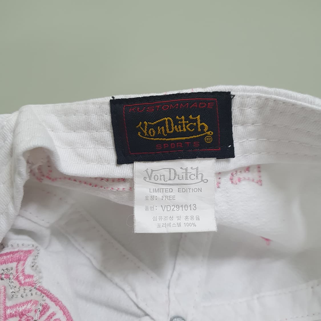 Von Dutch 본더치 빅로고 데미지 빅로고 볼캡 모자 화이트 핑크 상품이미지6