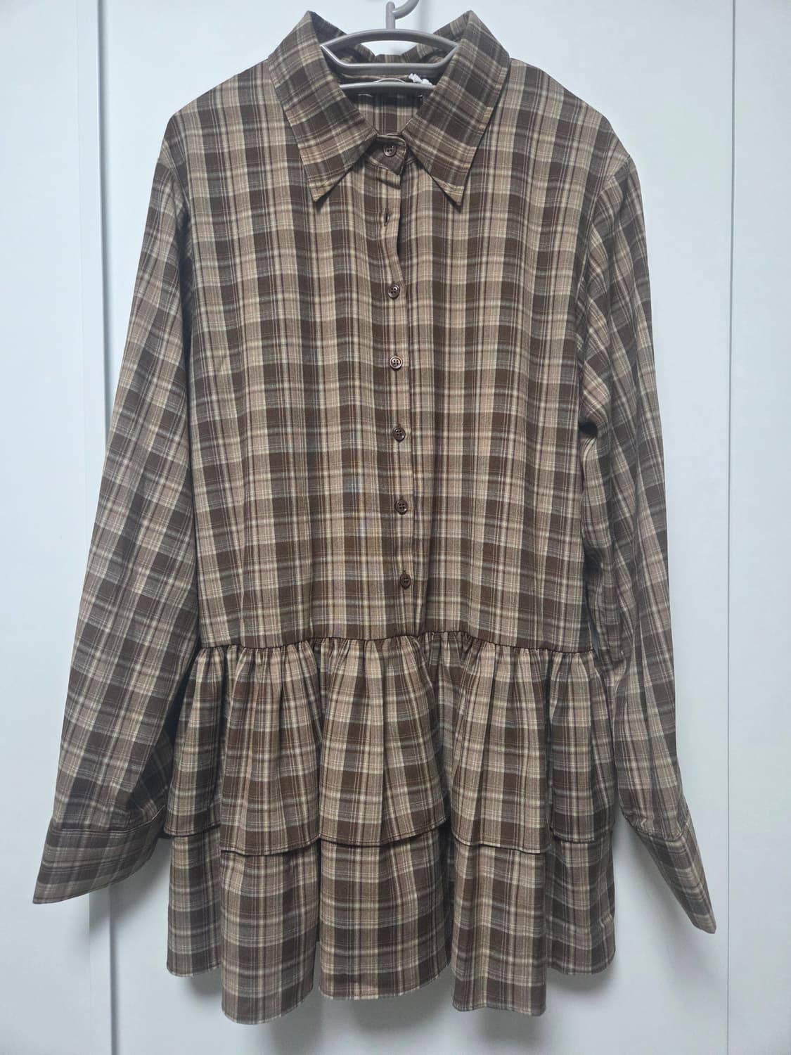 플레어 체크셔츠 원피스 상품이미지1