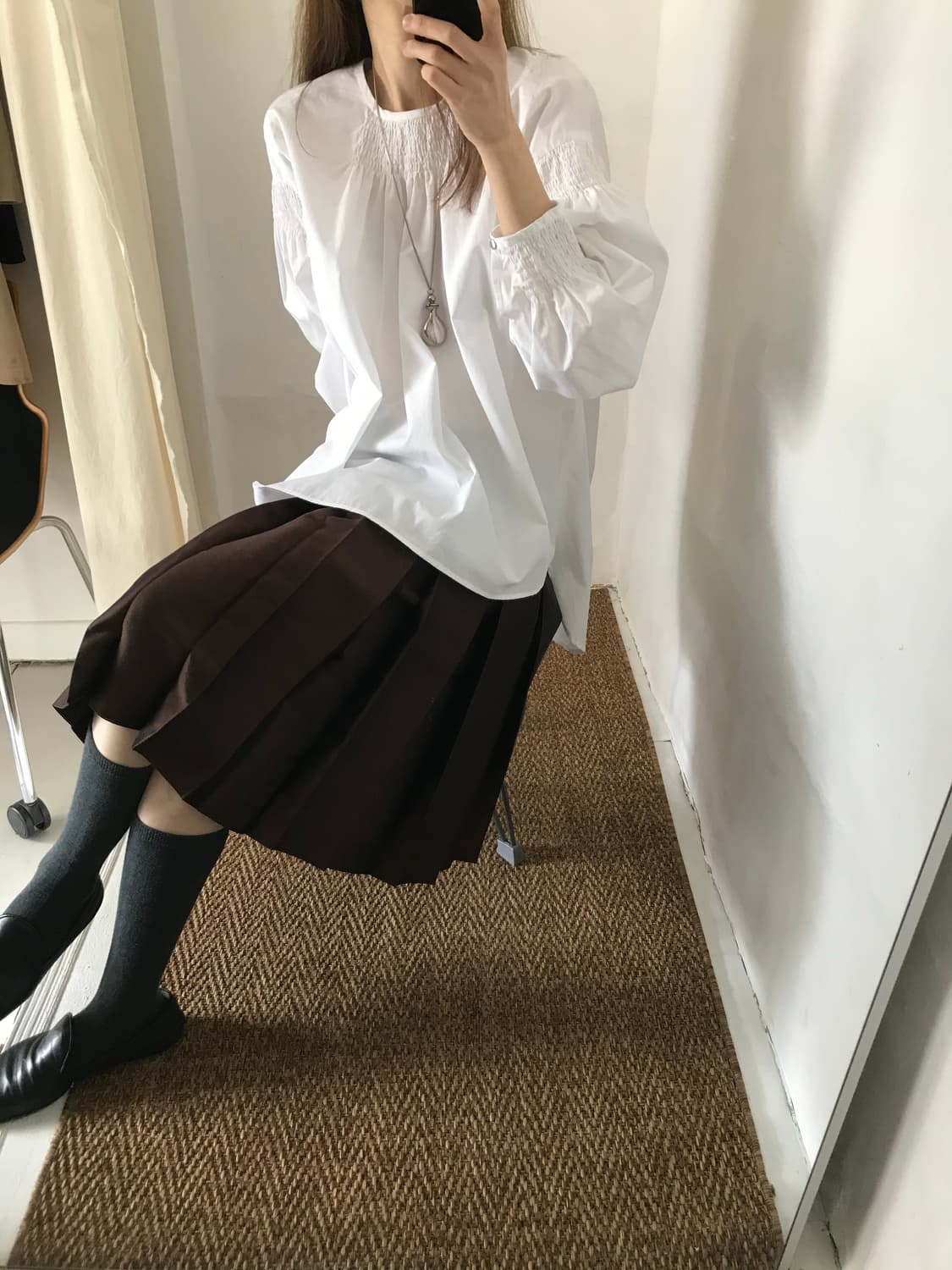 brown silk pleats skirt 상품이미지5