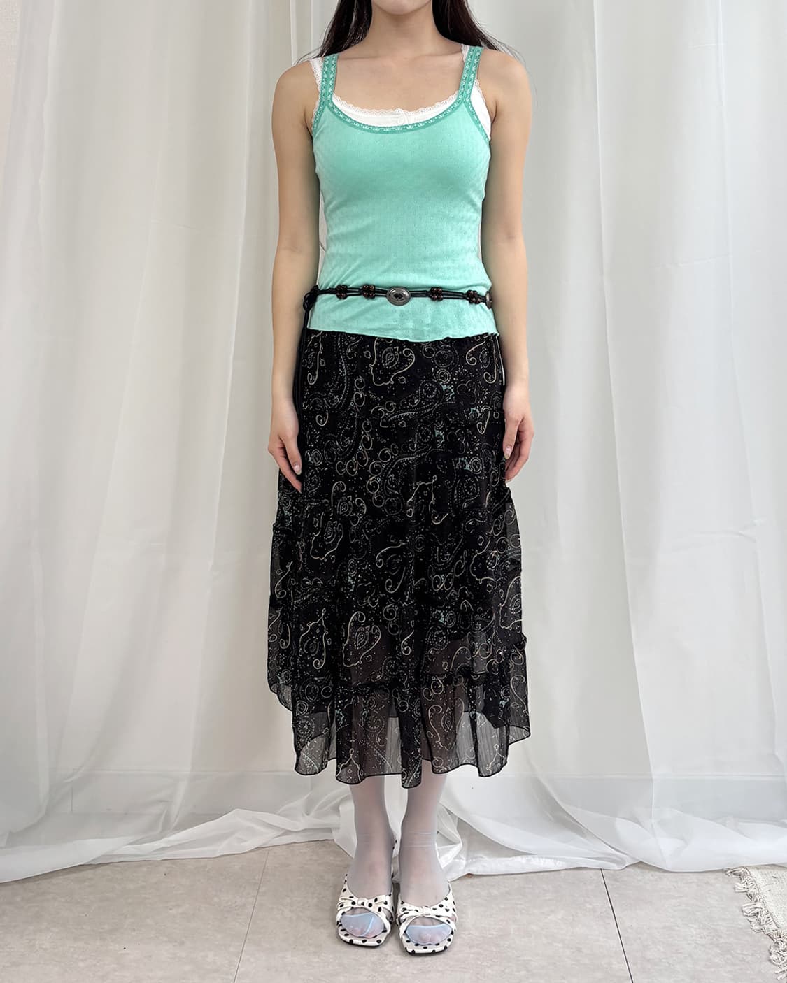 MARGINAL 에메랄드 펀칭 레이스 스트랩 슬리브리스 상품이미지7