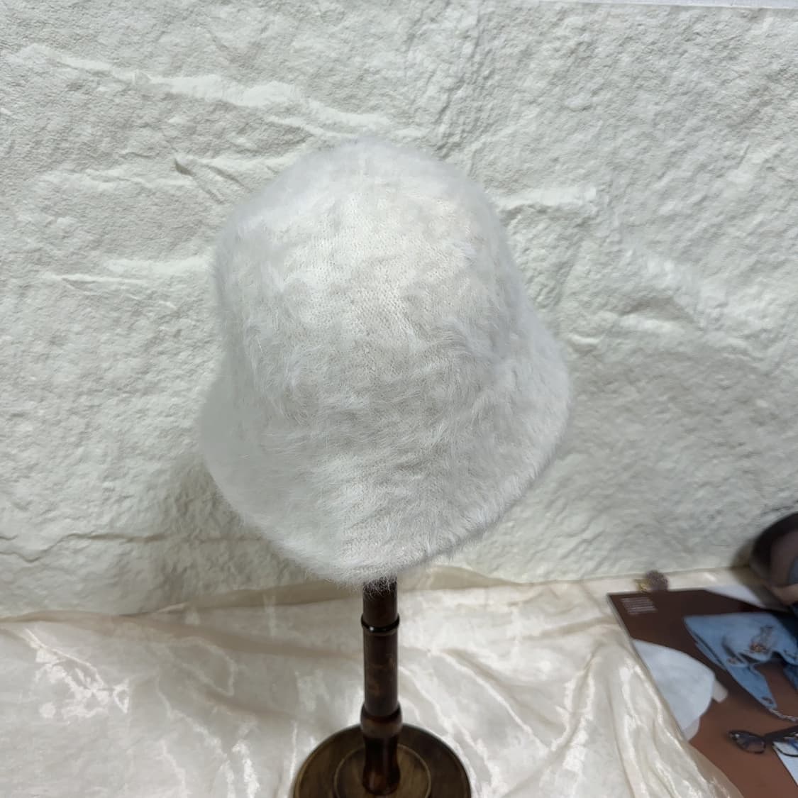 빈티지 하얀 토끼털 모자 조절가능 버킷햇 상품이미지3