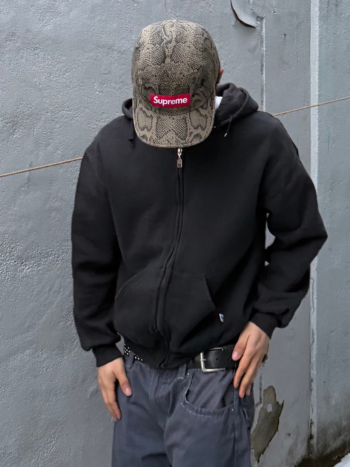 90‘s 러셀 후드집업 블랙 상품이미지1