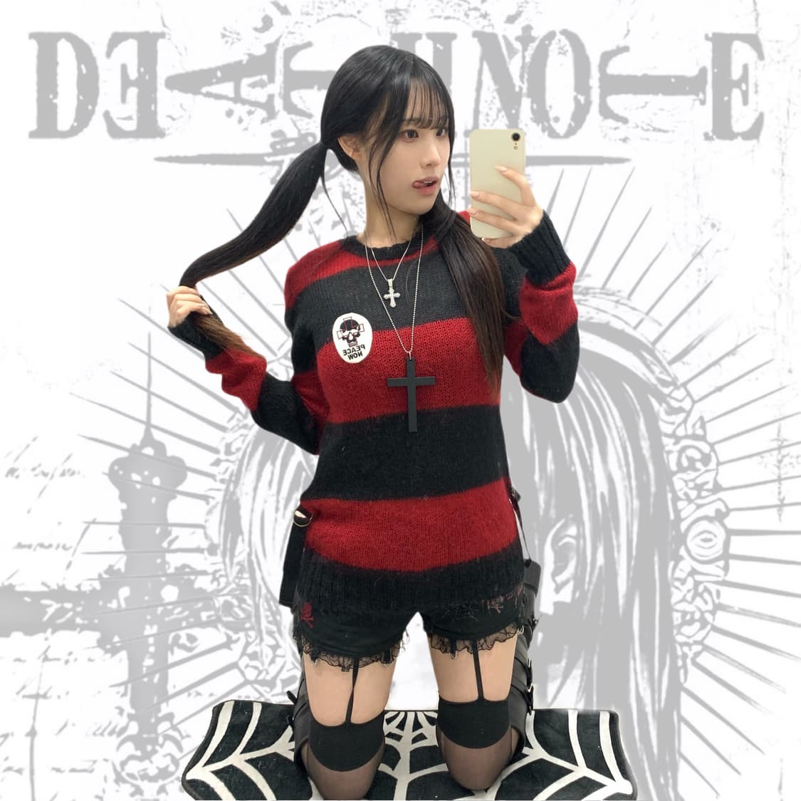 [PEACE NOW] 펑크 미사깔 스트랩 스트라이프 니트 상품이미지1