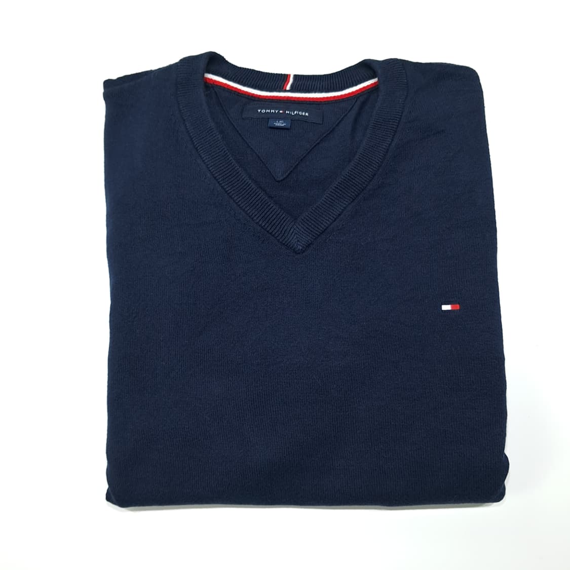 CL219 L 타미힐피거 코튼 삼색테이핑 네이비 브이넥 니트 스웨터 상품이미지7
