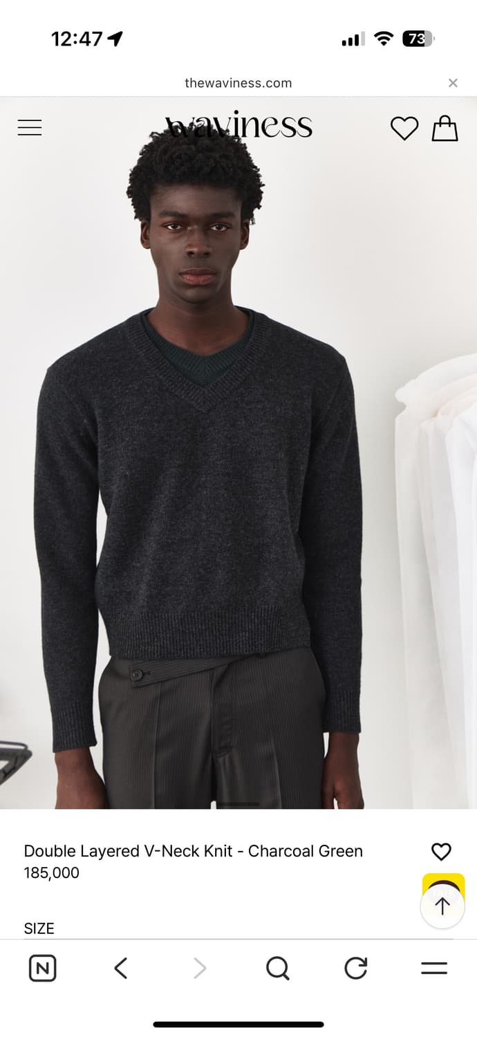 웨이비니스 더블 레이어드 브이넥 니트 - 차콜 그린 3사이즈 상품이미지1
