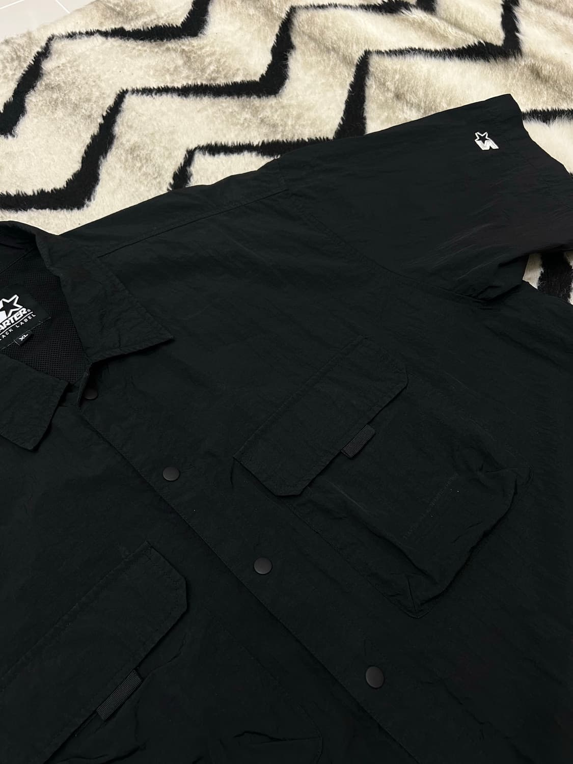 [XL]스타터 오버핏 나일론 투포켓 반팔 셔츠/블랙 상품이미지1