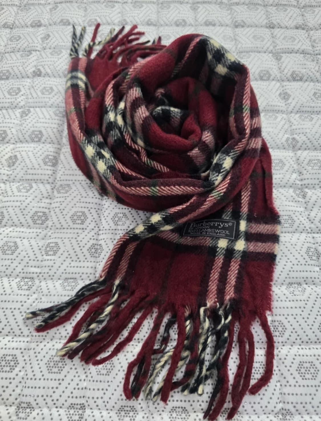 버버리 램스울 체크 머플러 버건디 상품이미지1