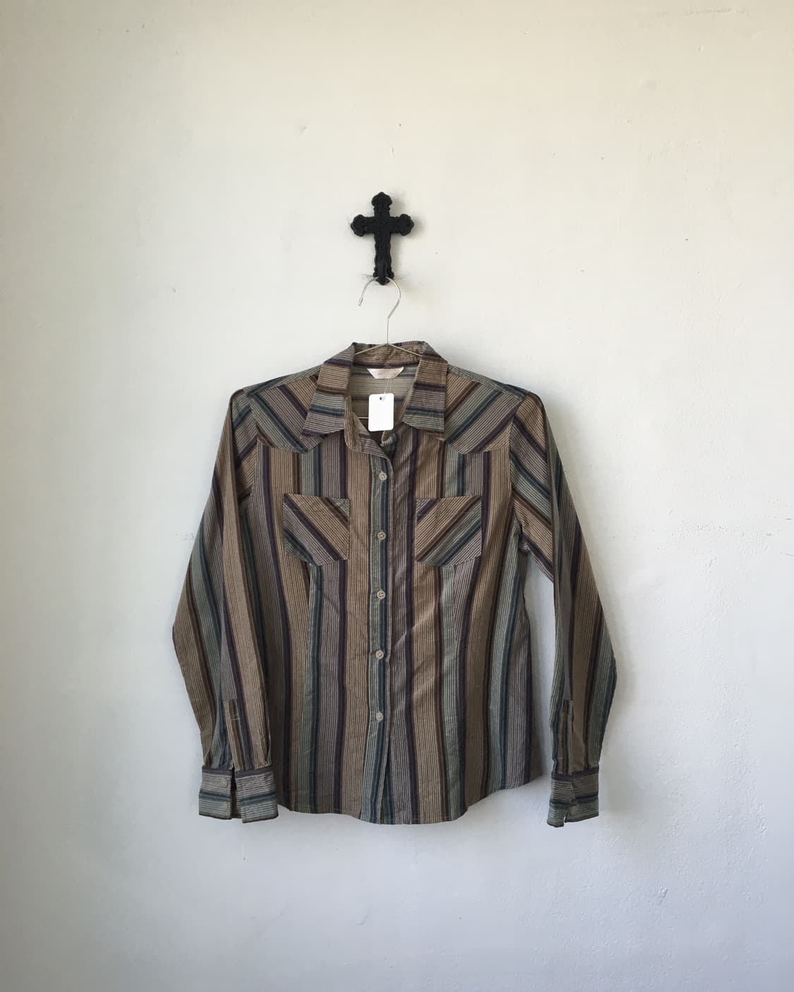 Cotton suede stripe pattern shirt 상품이미지1