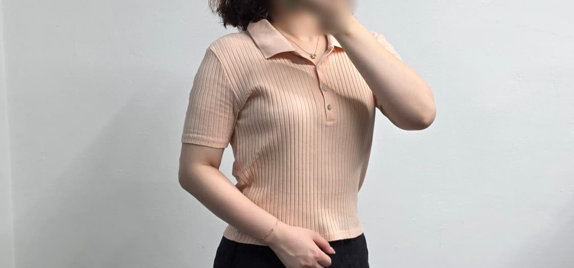 [프립]자라 여성 골지 반팔 카라티 (핑크베이지) 상품이미지1