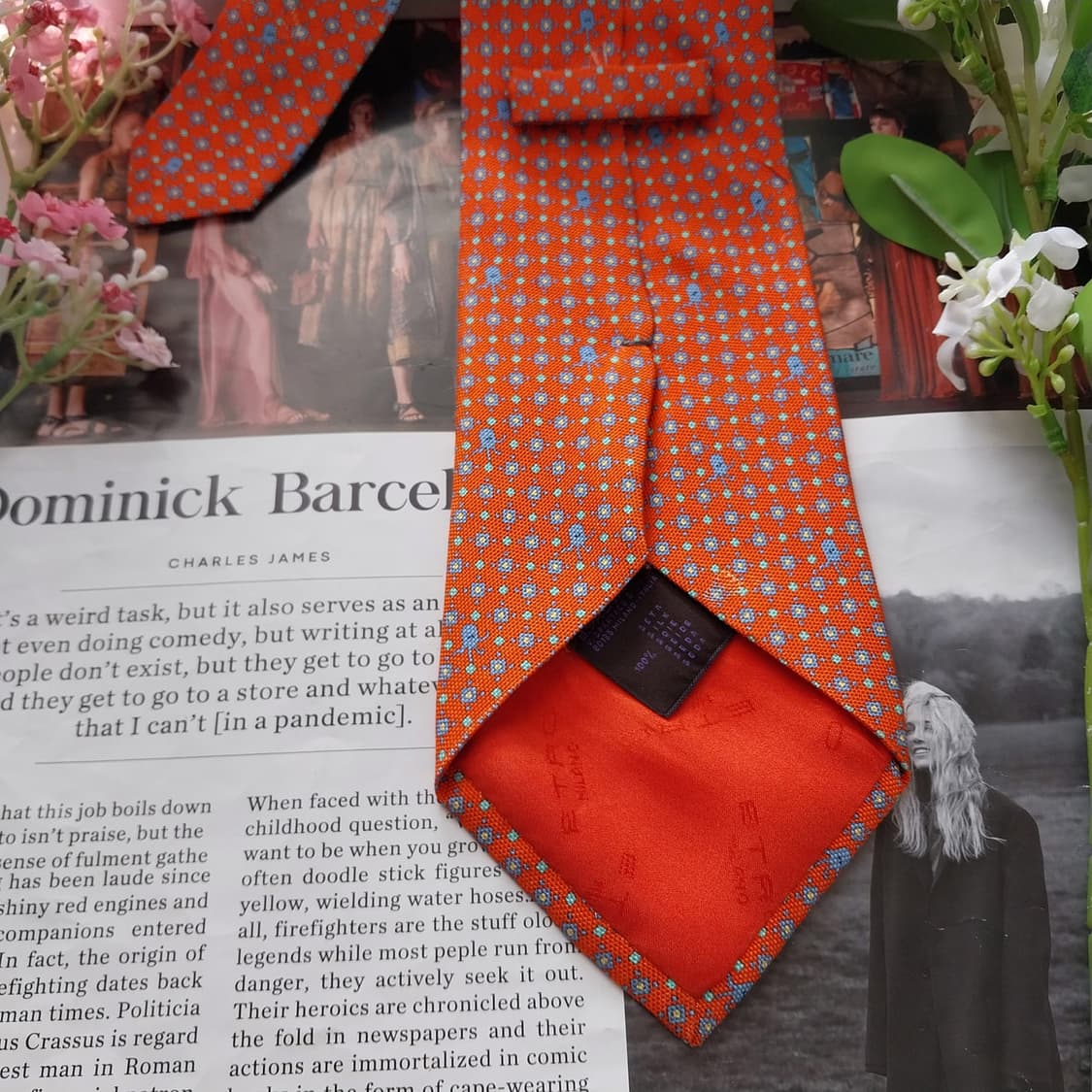 에트로 실크 오렌지 기하 패턴 넥타이 9.6cm A+~A등급 K1865
 상품이미지7