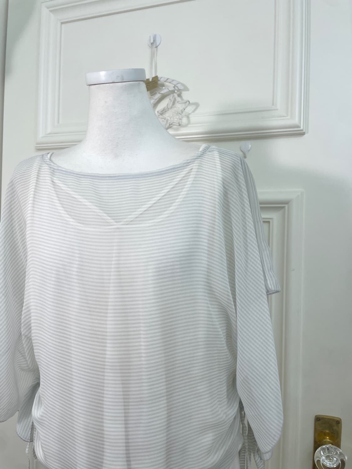 gray stripe shirring summer top&cotton l 상품이미지7
