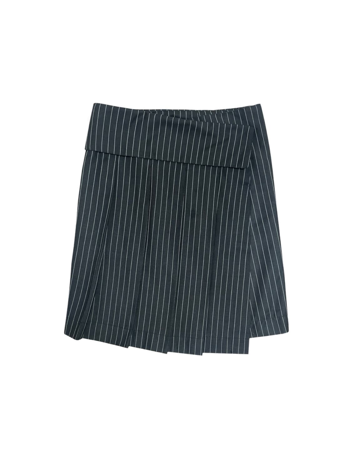 체메씨 폴디드 플리츠 랩 스커트 차콜 스트라이프 상품이미지1