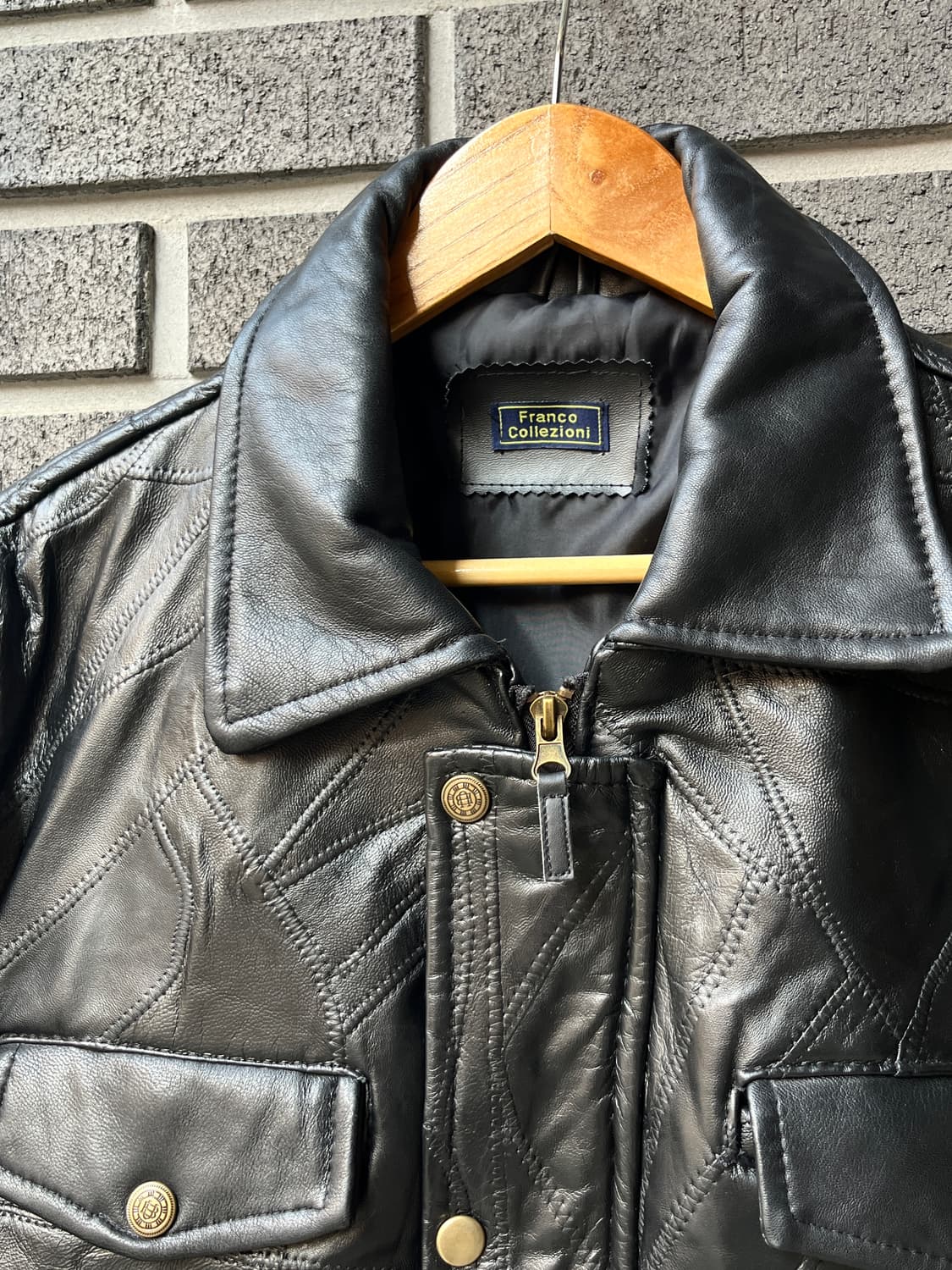 Franco Collezioni 양가죽 패치워크 자켓 블랙 상품이미지8
