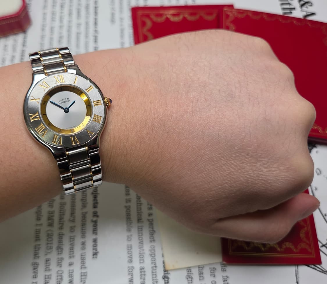 레어] 빈티지 까르띠에 머스트드 21C 콤비 남녀공용 31mm 블루핸즈  상품이미지9